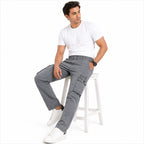 Men's Sky Blue Washed Utility Cargo Jeans with Side Patch Pockets-3