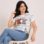 Women's Cute Teddy Bear Graphic Printed White T-Shirt-3