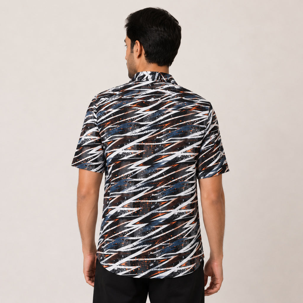 Men's Orange Abstract Print Half Sleeve Casual Shirt-4
