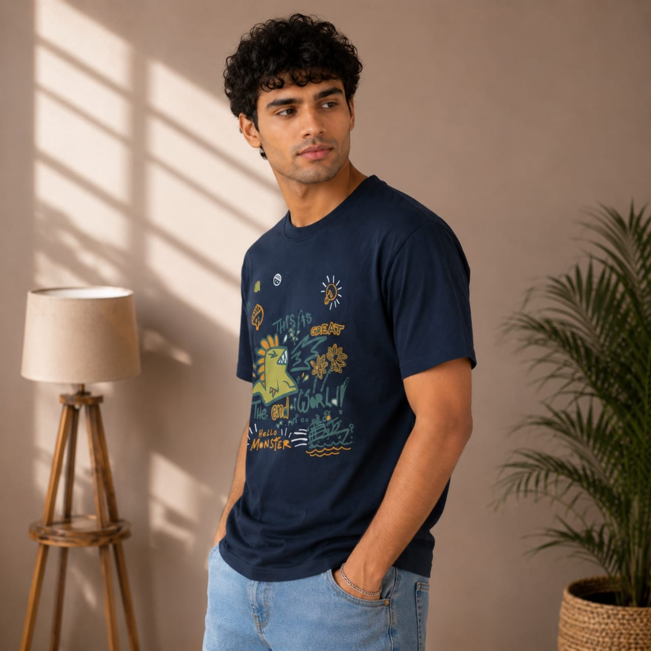 Men's Midnight Navy Graphic Oversized Casual T-Shirt-2