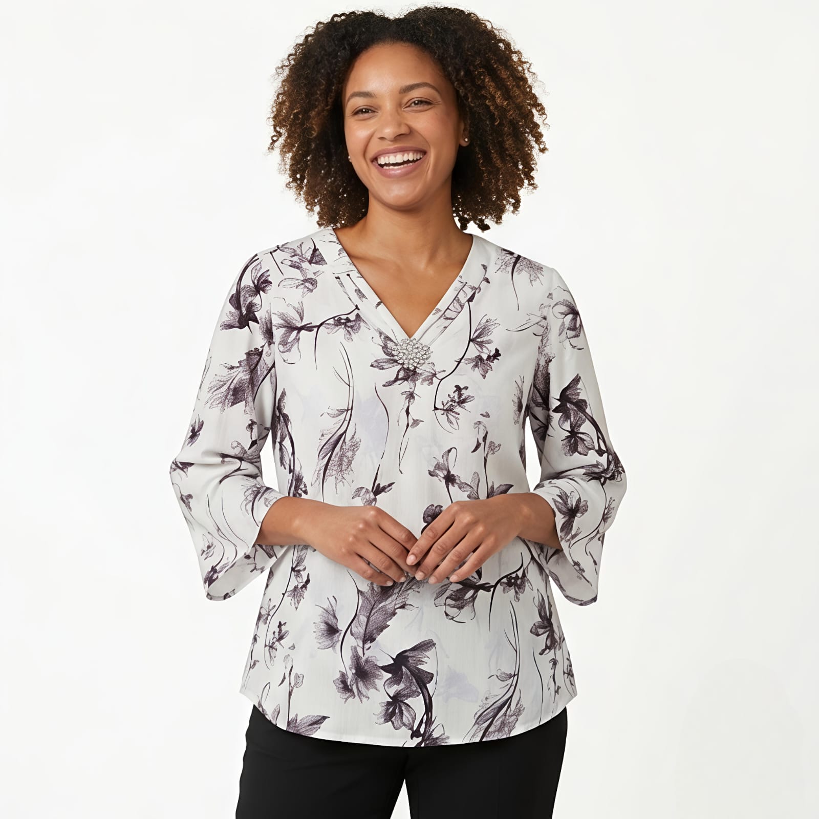 Silver Bloom Floral Women's Top-1