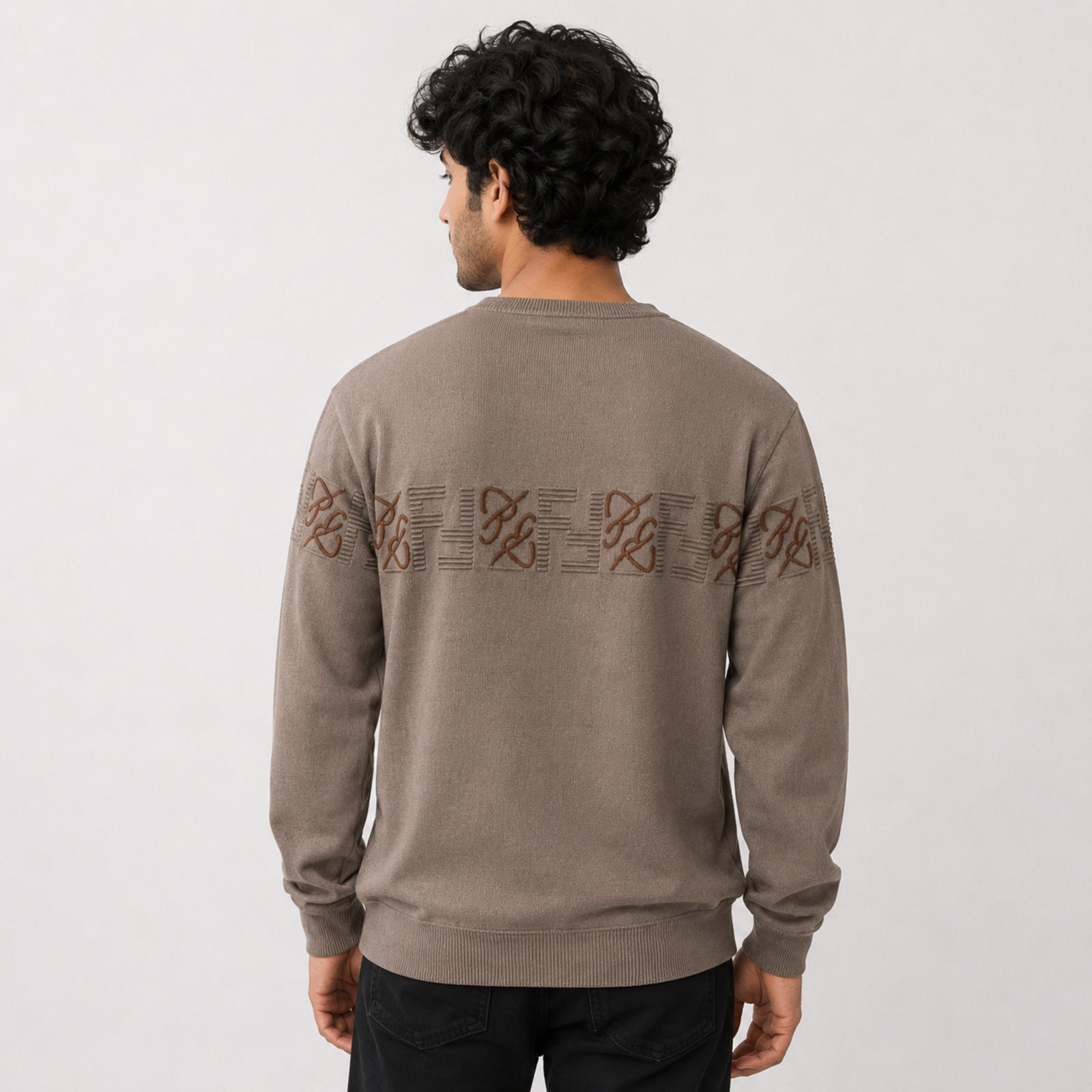 Men's Olive Signature Pattern Winter Knit Sweater-1