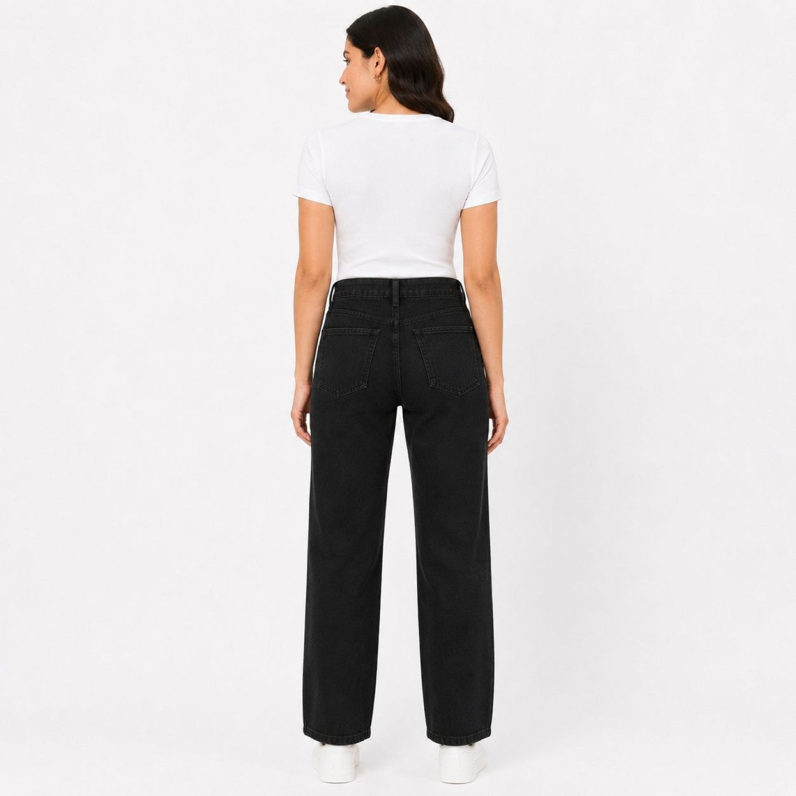 Women's Black High-Rise Wide Leg Jeans | Classic Straight Fit Denim Pants-4