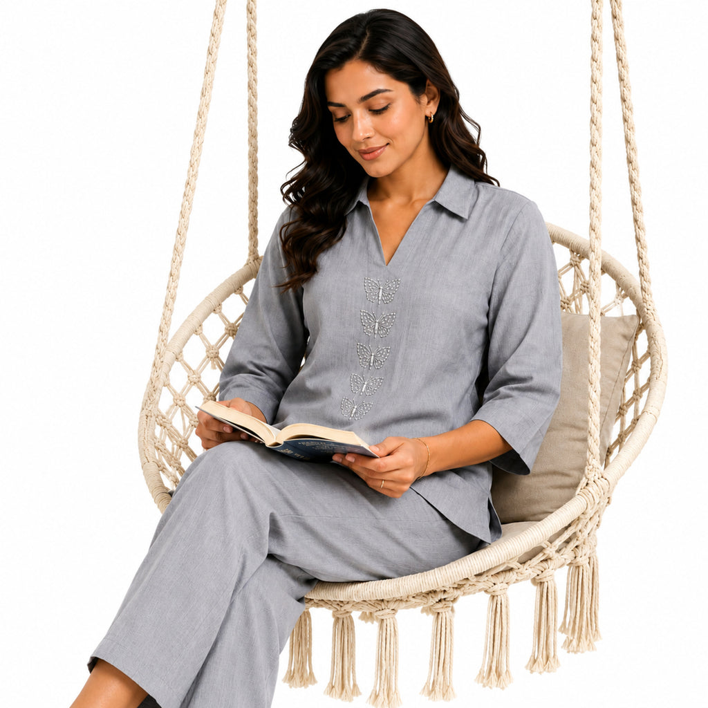 Women's Mist Grey Embellished Lounge Set-3
