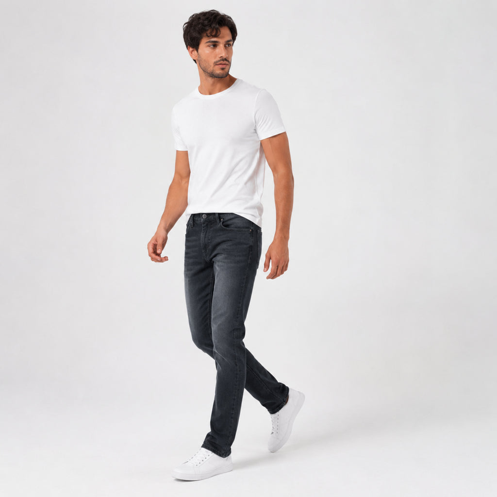 Men's Mid Blue Slim Tapered Fit Denim Jeans-2