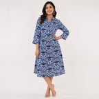 Women's Blue Ethnic Printed Flared Midi Dress-3
