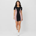Women's Black & Pink Color Block Bodycon Mini Dress with Round Neck and Half Sleeves-1