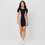 Women's Black & Pink Color Block Bodycon Mini Dress with Round Neck and Half Sleeves-1
