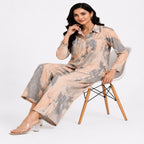 Women's Marble Print Co-Ord Set | Stylish Shirt & Wide Leg Pant Co-Ord Set for Women – Orange-2