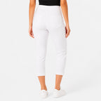 Women's Shimmering Diamond Studded White Cropped Trousers-4