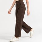 Women's Elegant High-Waisted Coffee Brown Wide-Leg Trousers-2