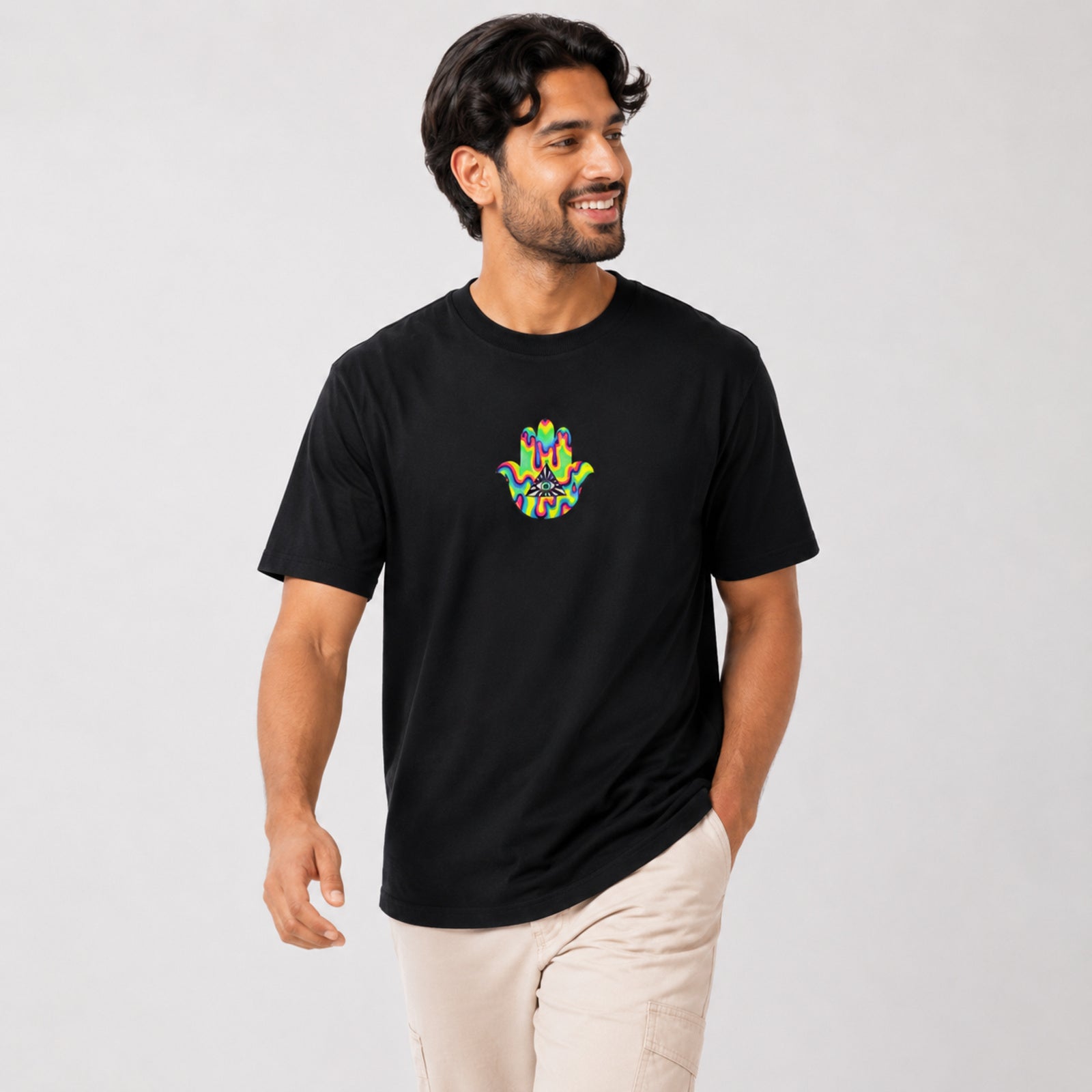 Men's Black Psychedelic Graphic Printed T-Shirt-4