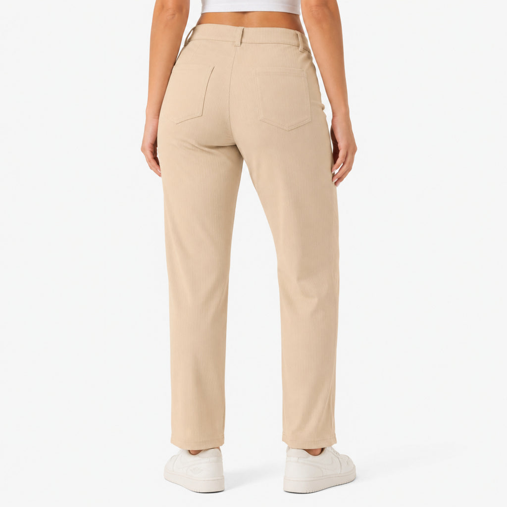 Women's Cream Straight Fit Formal Trousers-4