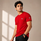 Men's Scarlet Red Minimal Embroidered Casual T-Shirt-2