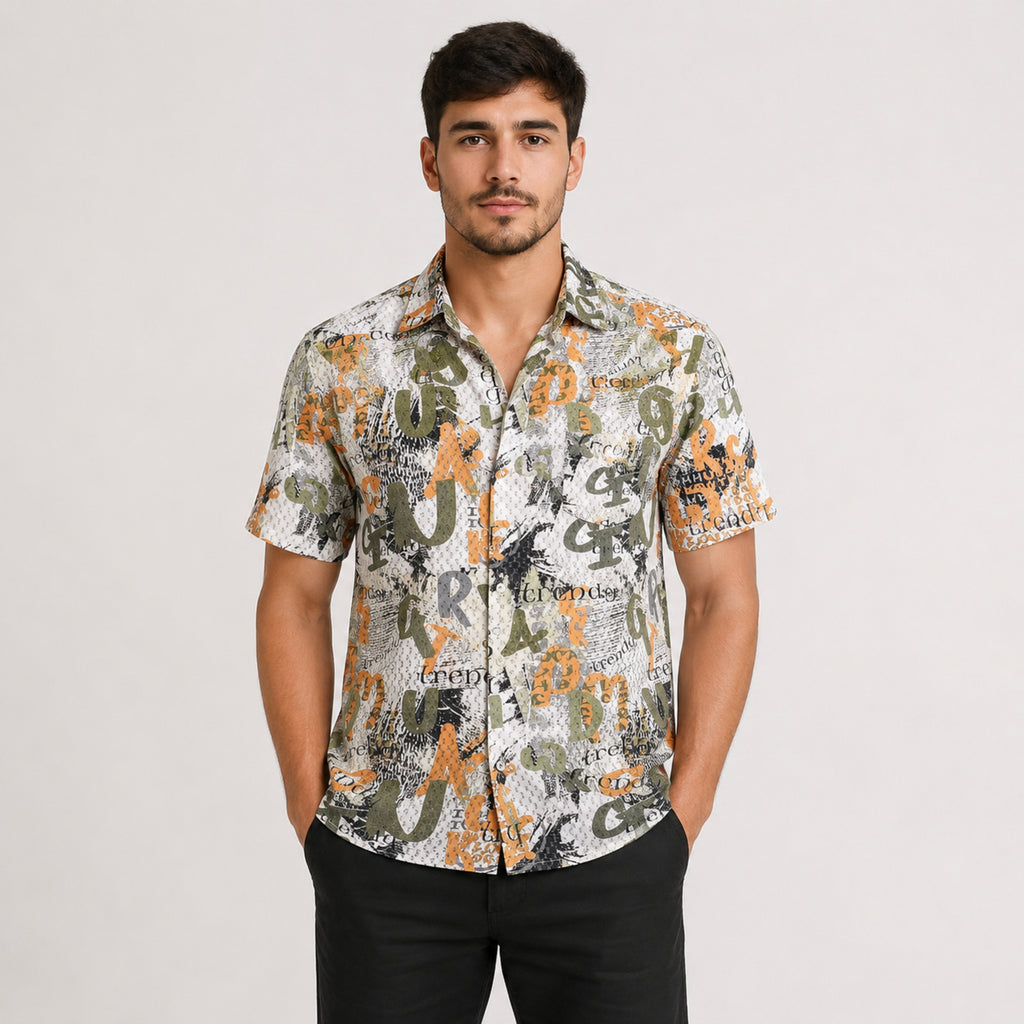 Men's Green Abstract Printed Half Sleeve Casual Shirt-1