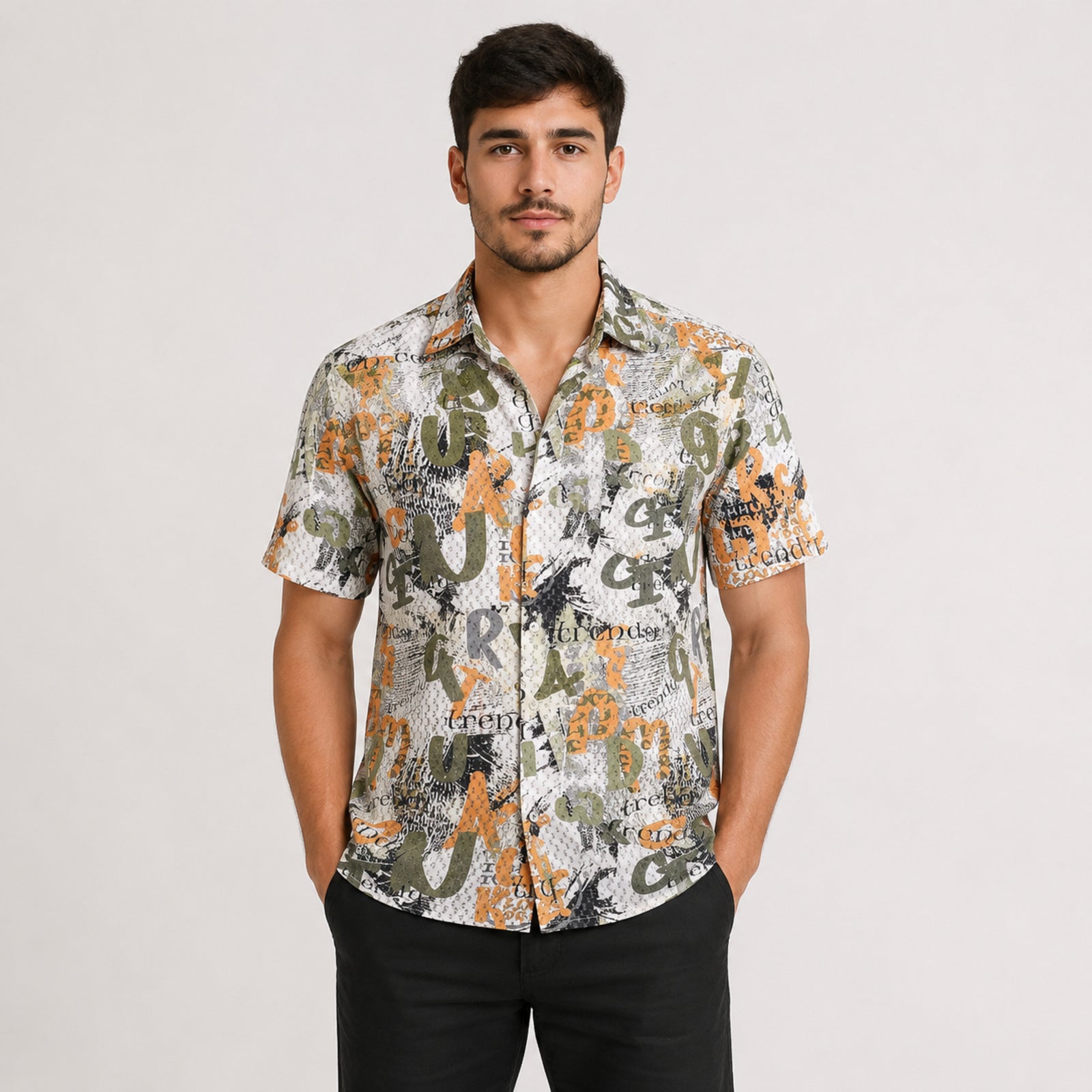 Men's Green Abstract Printed Half Sleeve Casual Shirt-1