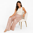 Women's Golden Sequin High-Rise Wide-Leg Pants | Glamorous Party Wear Palazzo Pants-3