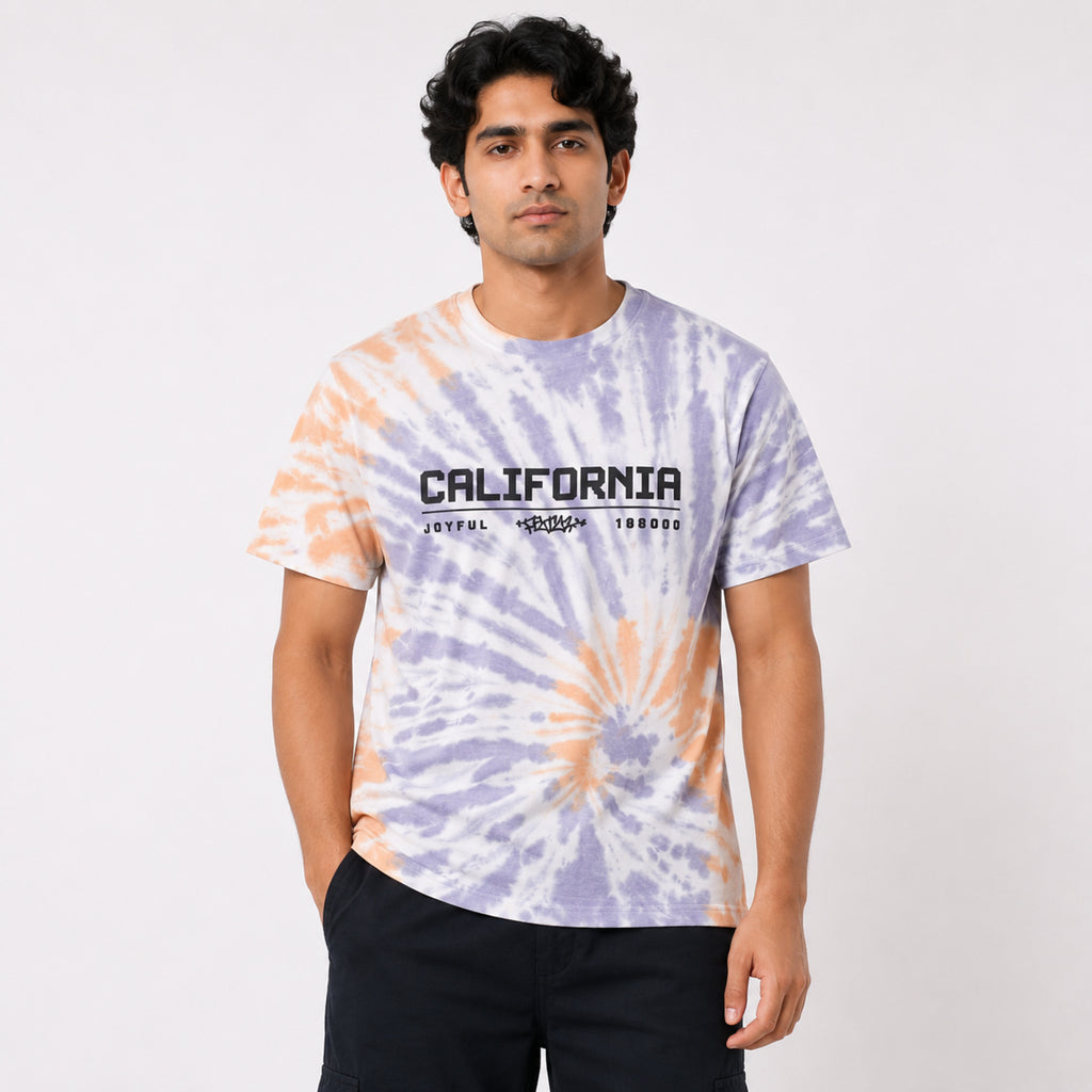Men's Purple Tie-Dye Graphic Print T-Shirt-1