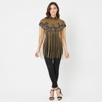 Women's Golden Embroidered Fringe Poncho-1