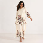 Women's Elegant Abstract Floral Printed Beige Kurta and Palazzo Set-2