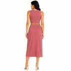 Women's Pink Sleeveless Crop Top and Front Drape Midi Skirt Co-Ord Set-4