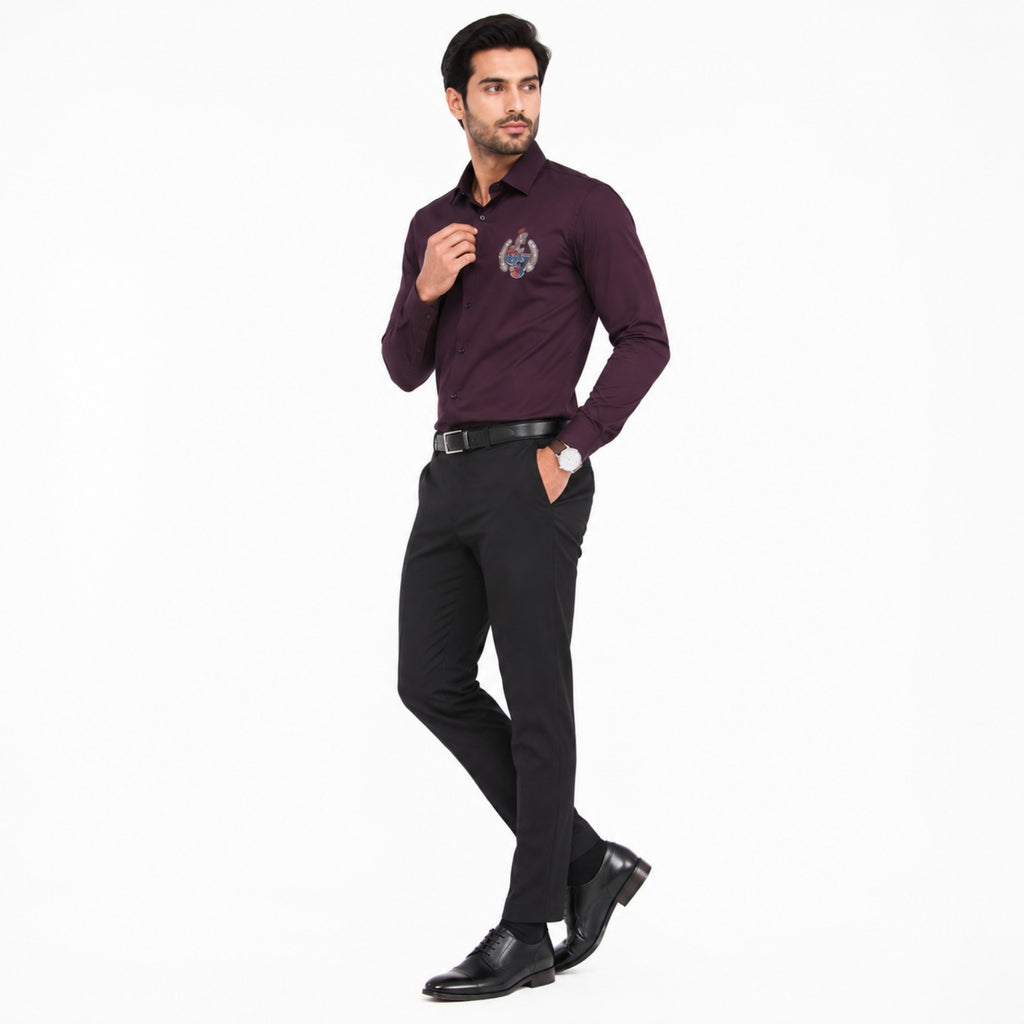 Men's Maroon Slim Fit Embroidered Shirt-3