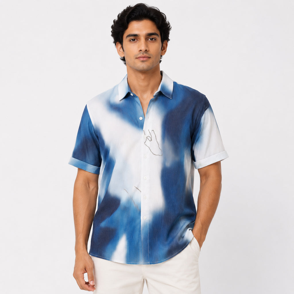 Men's Teal Abstract Print Half Sleeve Casual Shirt-1