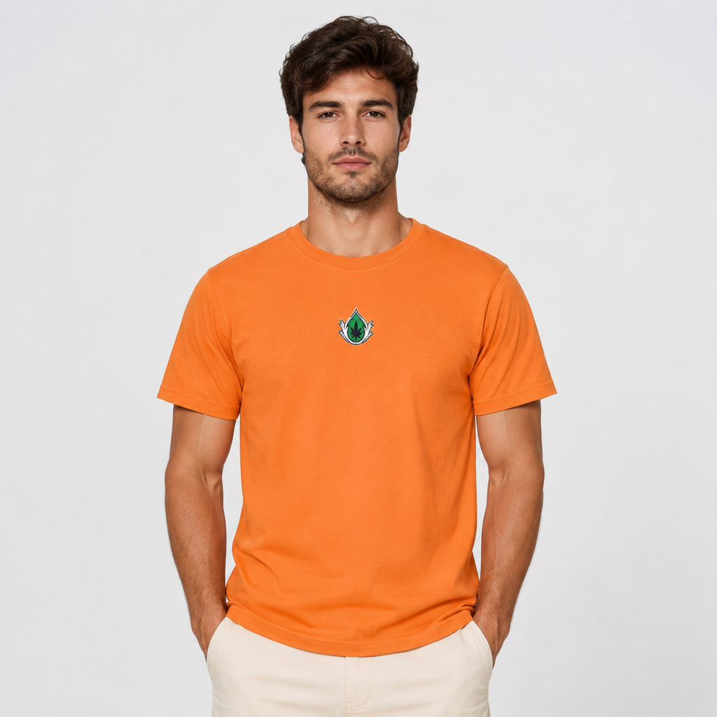 Men's Mustard Orange Solid Crew Neck T-Shirt-3