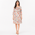 Women's Floral Print Round Neck Three-Quarter Sleeve A-Line Dress-3
