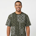 Men's Monochrome Bandana Print Oversized T-Shirt-4