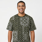 Men's Monochrome Bandana Print Oversized T-Shirt-4