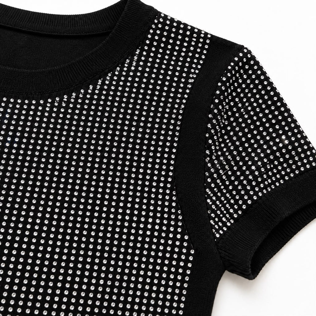 Women's Black Embellished Fitted Knit Top-4