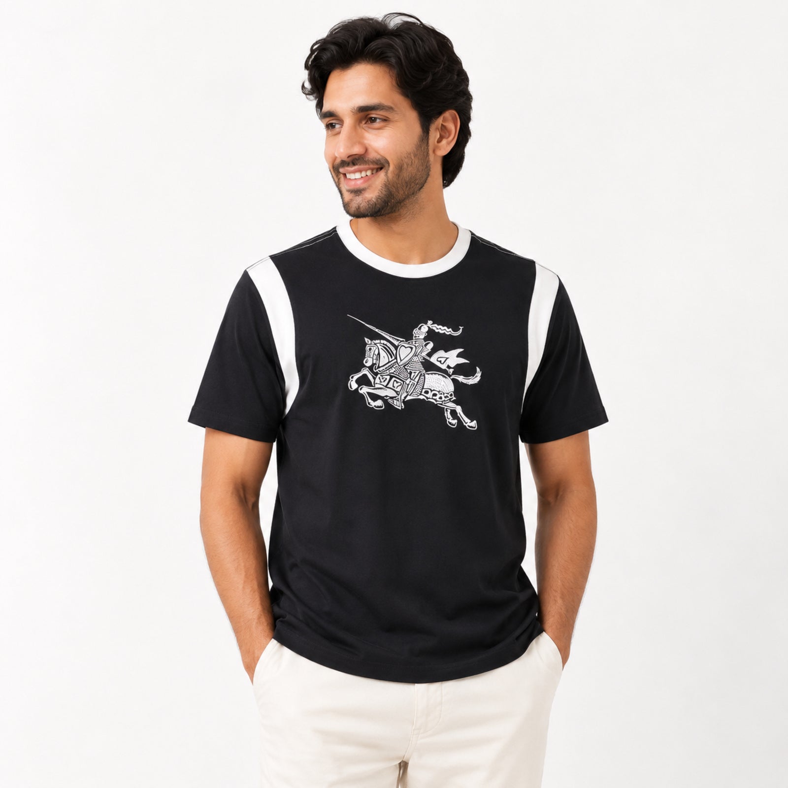 Men's Black Knight Graphic Contrast T-Shirt-1