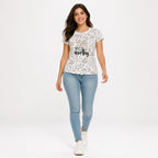 Women's White Floral Graphic Print Round Neck T-Shirt | Casual Everyday Cotton Tee-1