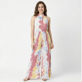 Women's Pastel Abstract Print Pleated Jumpsuit-1