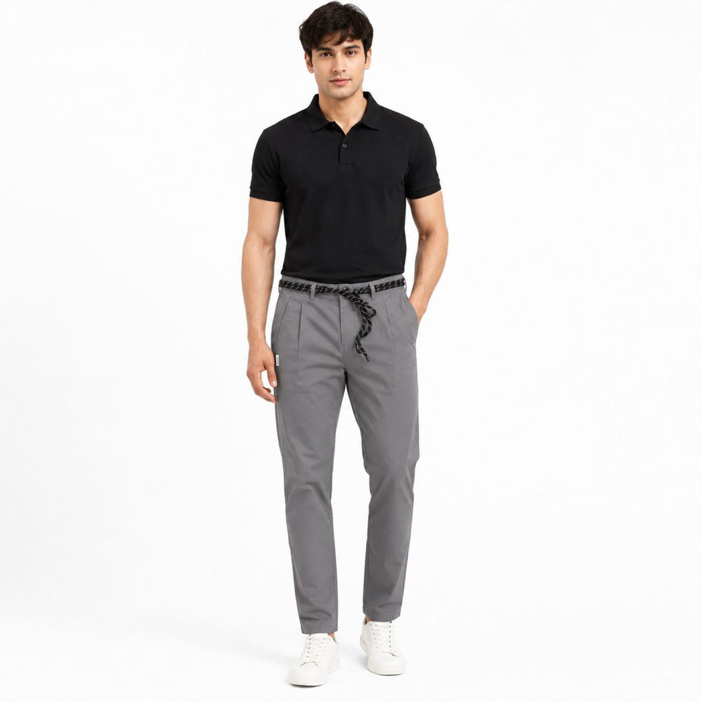 Men's Light Grey Slim Fit Casual Cotton Trousers-1