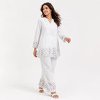 Women's Elegant White Embroidered Co-ord Kurta Set-3