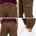 Men's Brown Utility Cargo Jogger Pants with Elastic Cuffs-2