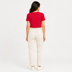 Women's Red Crew Neck Short Sleeve Boxy Crop T-Shirt | Solid Casual Crop Tee-4