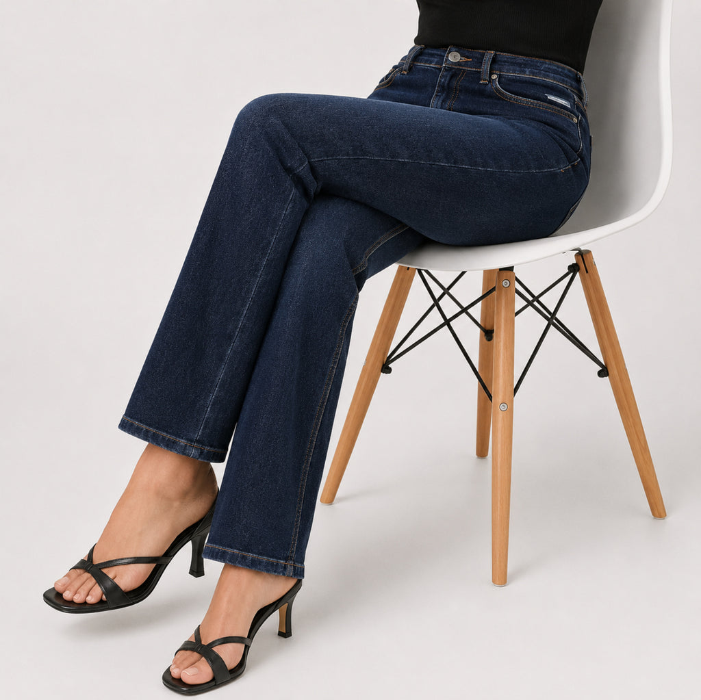 Women's Navy Blue Straight Fit Denim Jeans-3