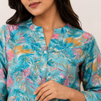 Women's Sky Blue Tropical Printed Night Suit Co-Ord Set-4