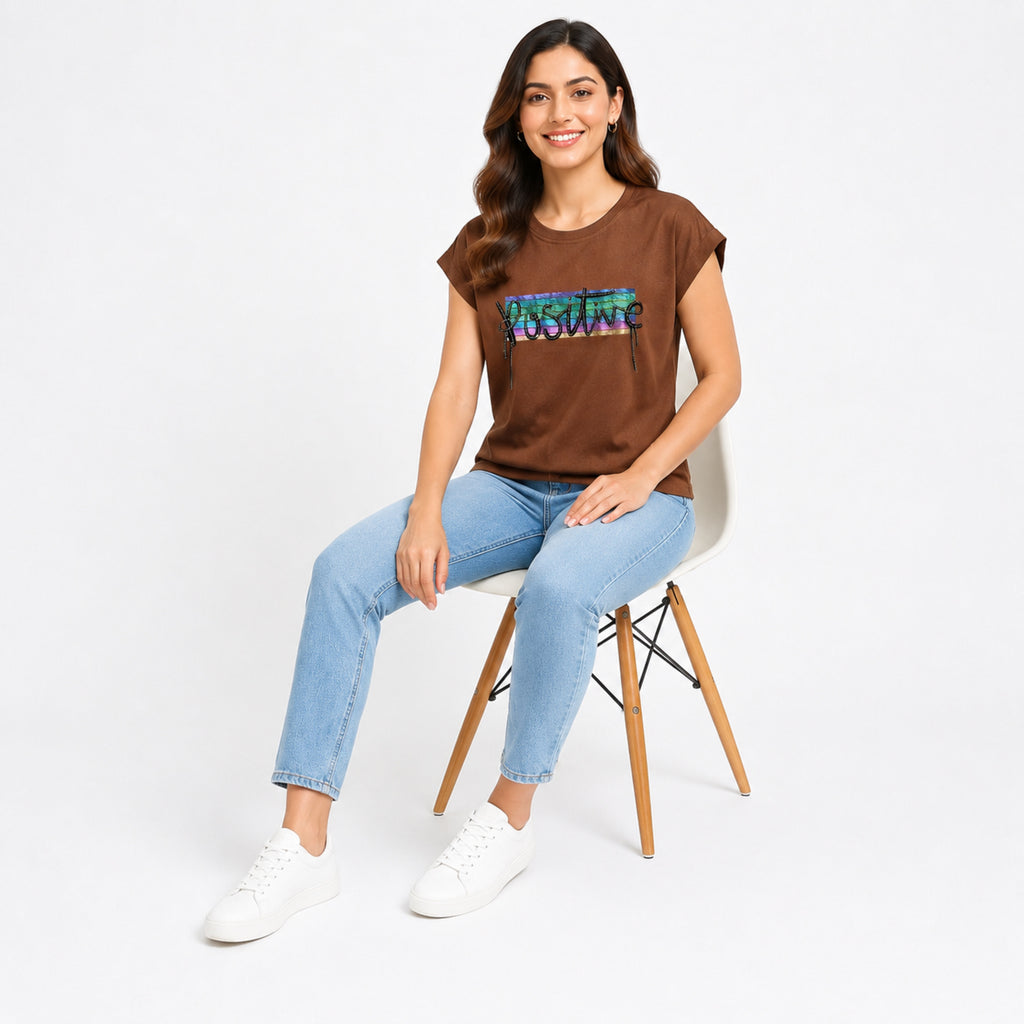 Women's Rust Graphic Printed Casual T-Shirt | Round Neck Everyday Cotton Tee-2