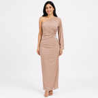 Women's Peach One Shoulder Ruched Bodycon Maxi Dress-2
