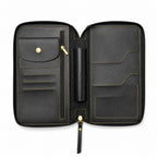 Women's Elegant Luxury Smooth Black Leather Zippered Clutch Wallet and Travel Organizer-1