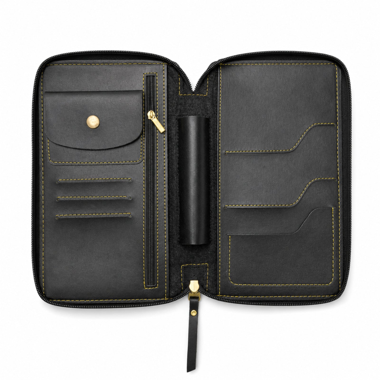Women's Elegant Luxury Smooth Black Leather Zippered Clutch Wallet and Travel Organizer-1