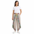 Beige Bloom Draped Wrap Trousers-1