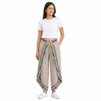 Beige Bloom Draped Wrap Trousers-1