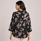 Women's Elegant Floral Sketch Tie-Neck Tunic Top-4
