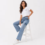 Women's Sleek High-Waist Wide-Leg Mid-Blue Denim Cargo Jeans-3