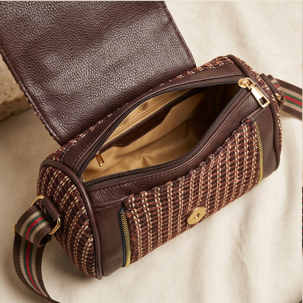 Women's Brown Textured Crossbody Sling Bag with Tassel Detail-3